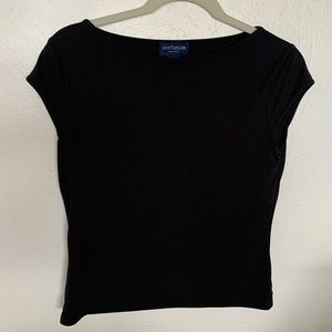 Ann Taylor Black Stretch Jersey Cap Sleeves Top - M Petites